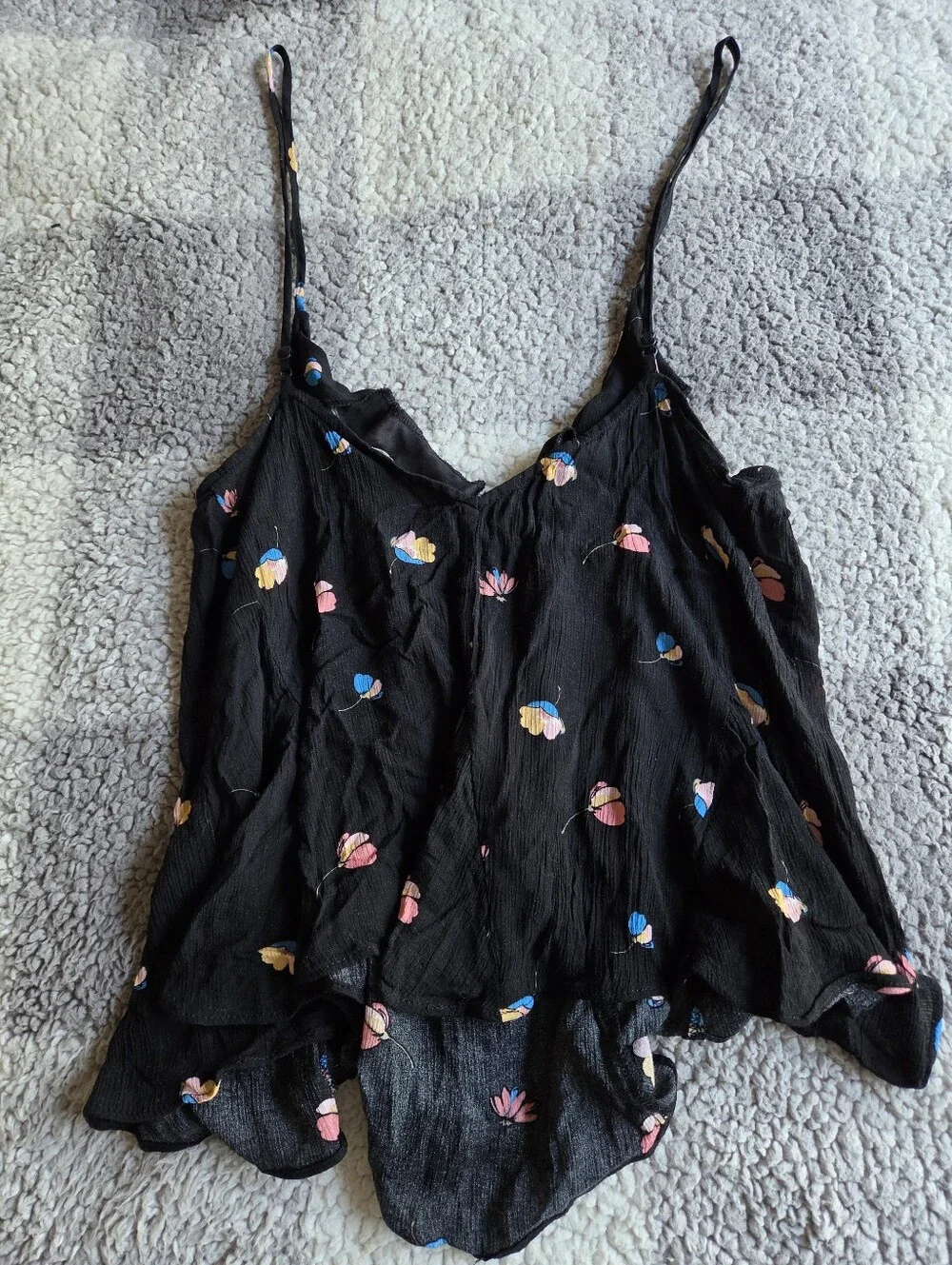Free People Cami Top XL Black Floral Lace-Up